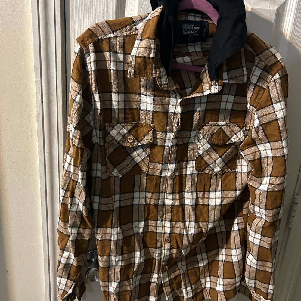 Brown and White Plaid Flannel Shirt